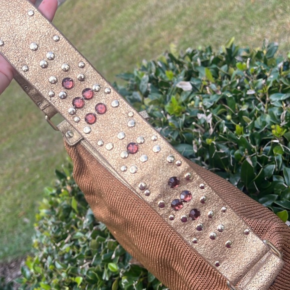 The Sak Brown bronze Crochet Handbag Embellished Shoulder Strap flower key fob - Picture 6 of 16